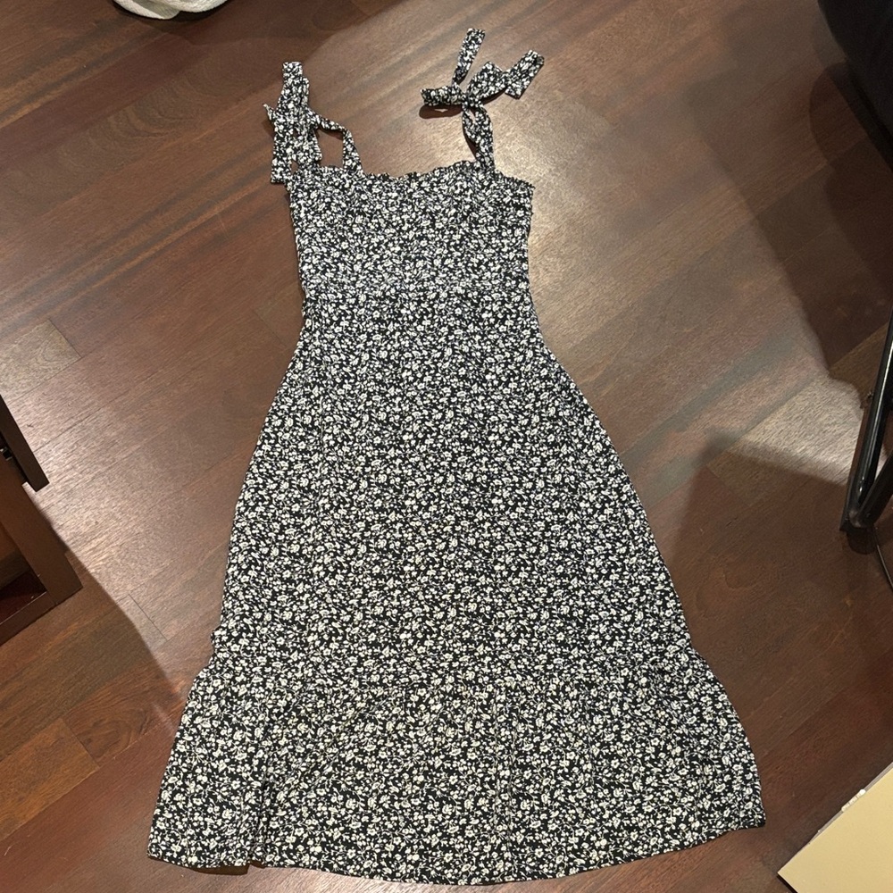 Aqua Black and White Floral Midi Dress